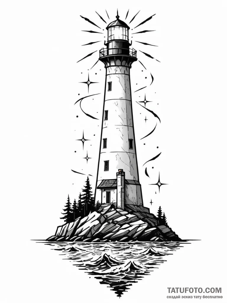 Tattoo sketch, pixelated lighthouse, guiding... - эскиз тату (№1752471134_0, 14.07.2025 05:32) — Tatufoto.com