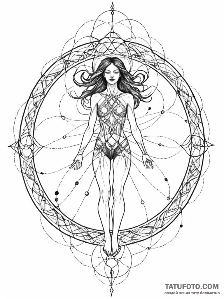 Tattoo sketch, weaver of quantum threads, a d... - эскиз тату (№1752471218_0, 14.07.2025 05:33) — Tatufoto.com