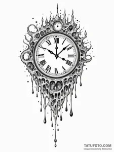 Tattoo sketch, melting clock, digital drippin... - эскиз тату (№1752471302_0, 14.07.2025 05:35) — Tatufoto.com