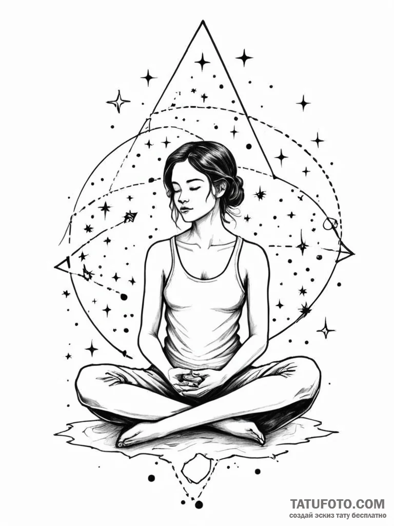 Tattoo sketch, night sky storyteller, a seren... - эскиз тату (№1752471385_0, 14.07.2025 05:36) — Tatufoto.com