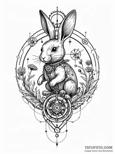 Tattoo sketch, jumping clockwork rabbit, a wh... - эскиз тату (№1752471469_0, 14.07.2025 05:37) — Tatufoto.com