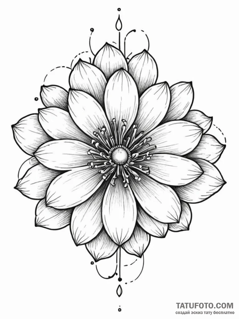 Tattoo sketch, zero-point flower bloom, a del… — эскиз тату (№1752471721_0, 14.07.2025 05:42) — Tatufoto.com