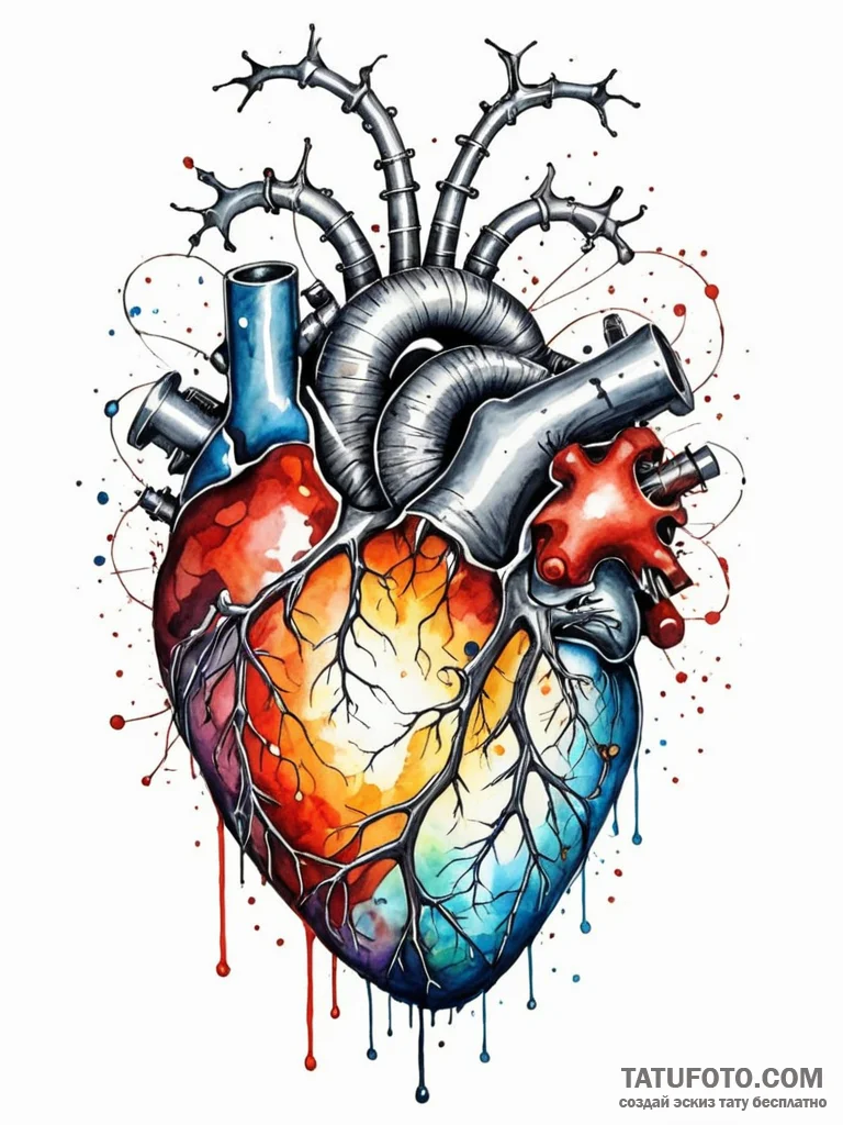 Tattoo sketch, quantum computing heart, a sty... - эскиз тату (№1752472142_0, 14.07.2025 05:49) — Tatufoto.com
