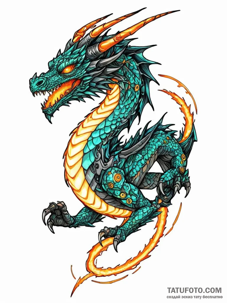 Tattoo sketch, digital dragon, a majestic eas... - эскиз тату (№1752472479_0, 14.07.2025 05:54) — Tatufoto.com