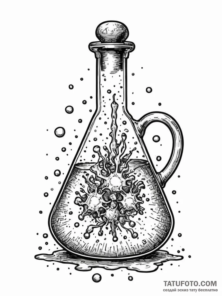 Tattoo sketch, volatile alchemy flask (digita… — эскиз тату (№1752472562_0, 14.07.2025 05:56) — Tatufoto.com