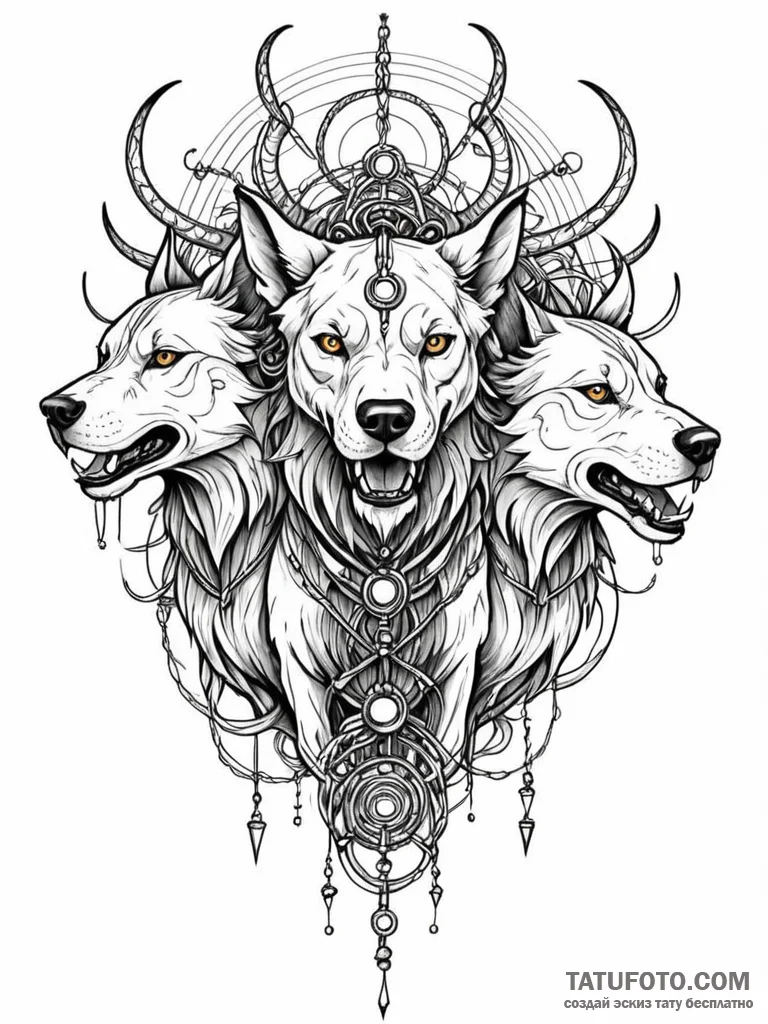 Tattoo sketch, cerberus of connectivity: a th... - эскиз тату (№1752472813_0, 14.07.2025 06:00) — Tatufoto.com