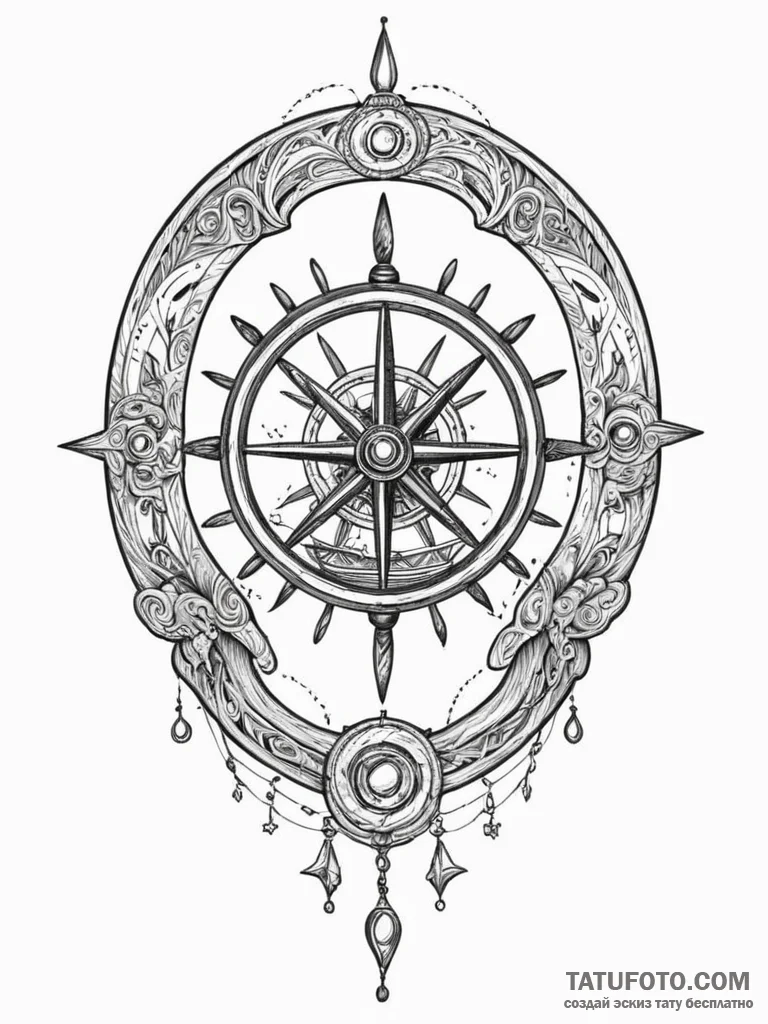 Tattoo sketch, yachtsman's yoke, cosmic curre... - эскиз тату (№1752472980_0, 14.07.2025 06:03) — Tatufoto.com