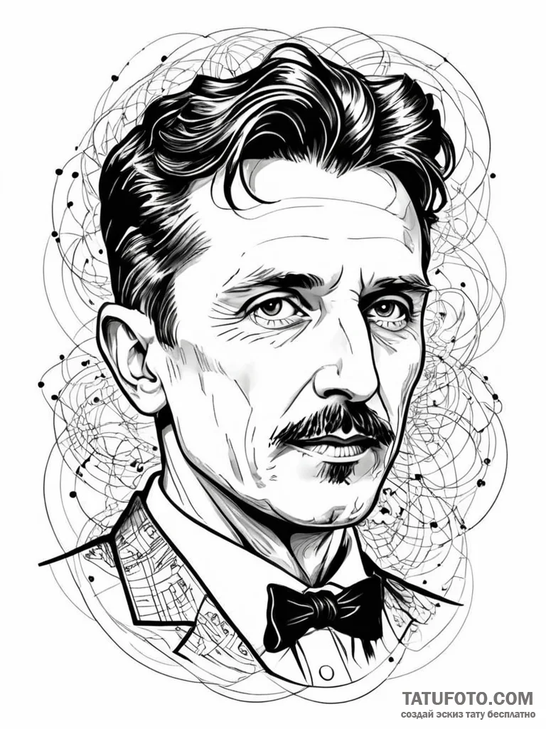 Tattoo sketch, tesla's tangled thoughts, a de... - эскиз тату (№1752473065_0, 14.07.2025 06:04) — Tatufoto.com