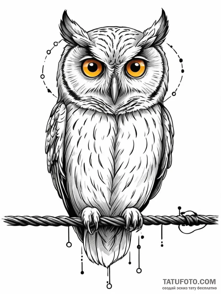 Tattoo sketch, questioning owl, digital wisdo... - эскиз тату (№1752473318_0, 14.07.2025 06:08) — Tatufoto.com