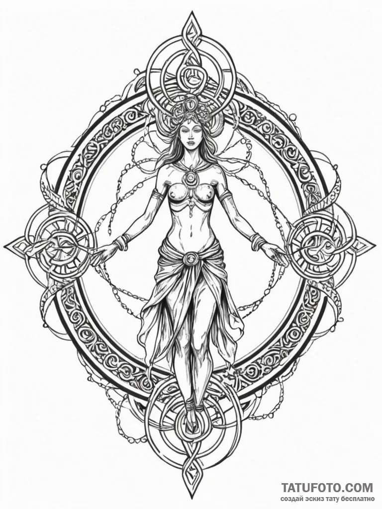 Tattoo sketch, ritual of recursive loops, a s… — эскиз тату (№1752473483_0, 14.07.2025 06:11) — Tatufoto.com