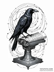 Tattoo sketch, raven's scroll of digital omen... - эскиз тату (№1752473651_0, 14.07.2025 06:14) — Tatufoto.com