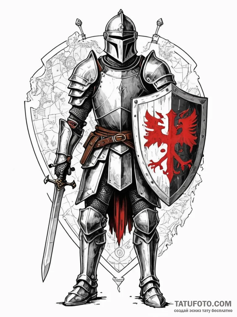 Tattoo sketch, questing knight, digital map,... - эскиз тату (№1752473903_0, 14.07.2025 06:18) — Tatufoto.com