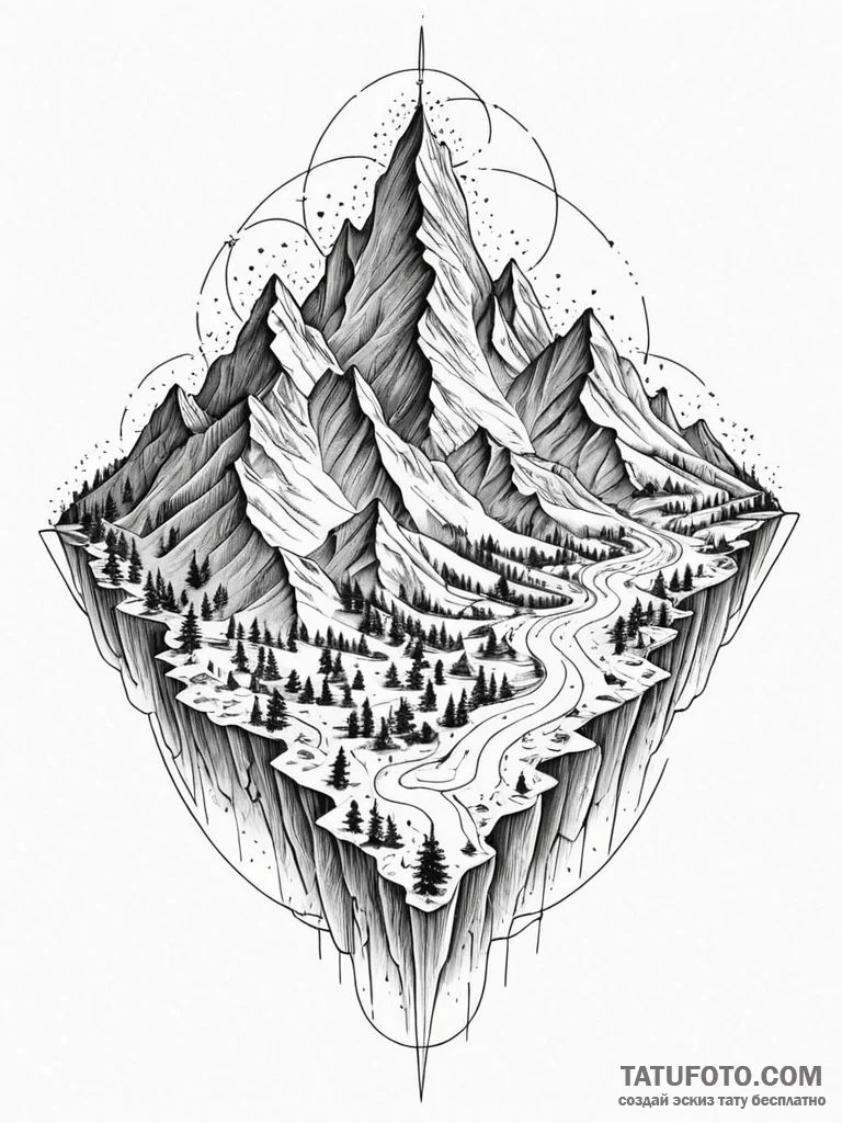 Tattoo sketch, topographic terrain, luminous... - эскиз тату (№1752473988_0, 14.07.2025 06:19) — Tatufoto.com