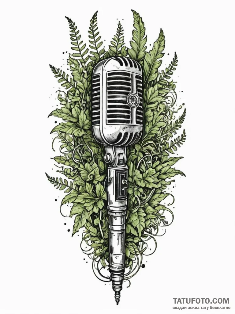 Tattoo sketch, mossy microphone, ancient voic... - эскиз тату (№1752474157_0, 14.07.2025 06:22) — Tatufoto.com