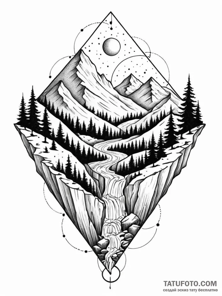 Tattoo sketch, inverse gravity landscape, a s... - эскиз тату (№1752474241_0, 14.07.2025 06:24) — Tatufoto.com