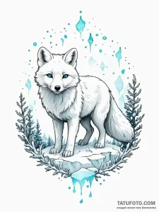 Tattoo sketch, arctic fox with glowing, biolu... - эскиз тату (№1752474325_0, 14.07.2025 06:25) — Tatufoto.com