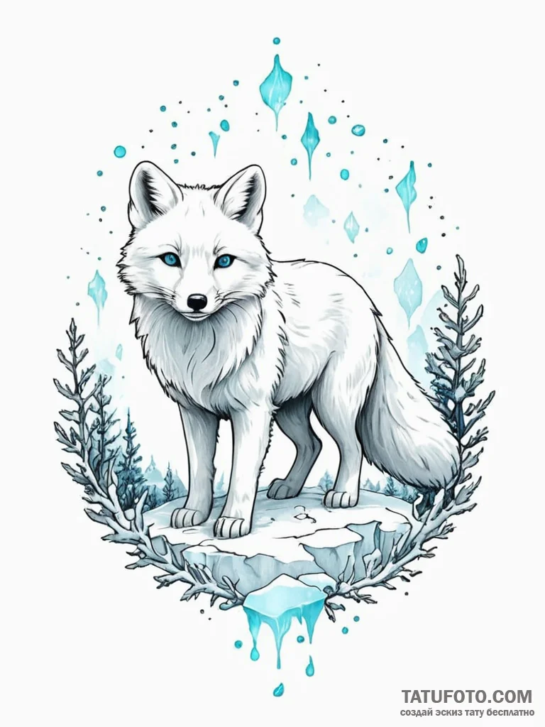 Tattoo sketch, arctic fox with glowing, biolu... - эскиз тату (№1752474325_0, 14.07.2025 06:25) — Tatufoto.com