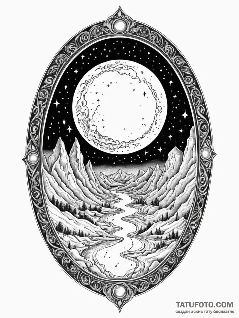 Tattoo sketch, oracle's obsidian mirror, a pe... - эскиз тату (№1752474494_0, 14.07.2025 06:28) — Tatufoto.com