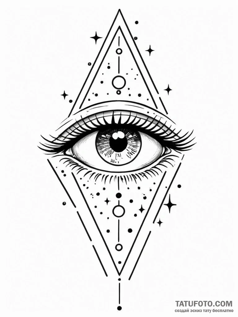 Tattoo sketch, zenith point, cosmic eye, a si… — эскиз тату (№1752474577_0, 14.07.2025 06:29) — Tatufoto.com