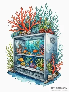 Tattoo sketch, coral reef data center: a vibr... - эскиз тату (№1752474661_0, 14.07.2025 06:31) — Tatufoto.com