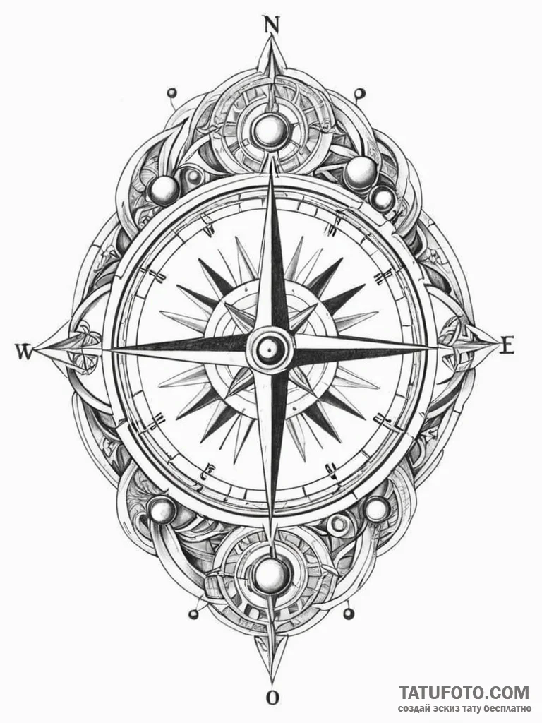 Tattoo sketch, celestial compass: a compass t... - эскиз тату (№1752474914_0, 14.07.2025 06:35) — Tatufoto.com