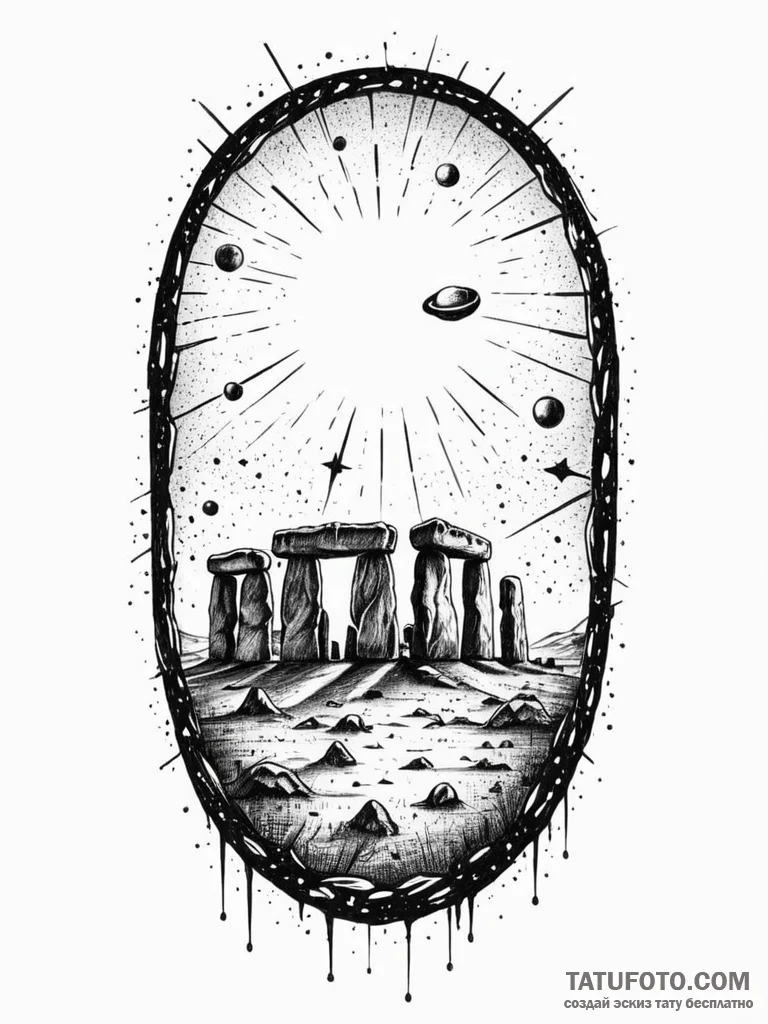 Tattoo sketch, distant echoes of megaliths, s... - эскиз тату (№1752475080_0, 14.07.2025 06:38) — Tatufoto.com
