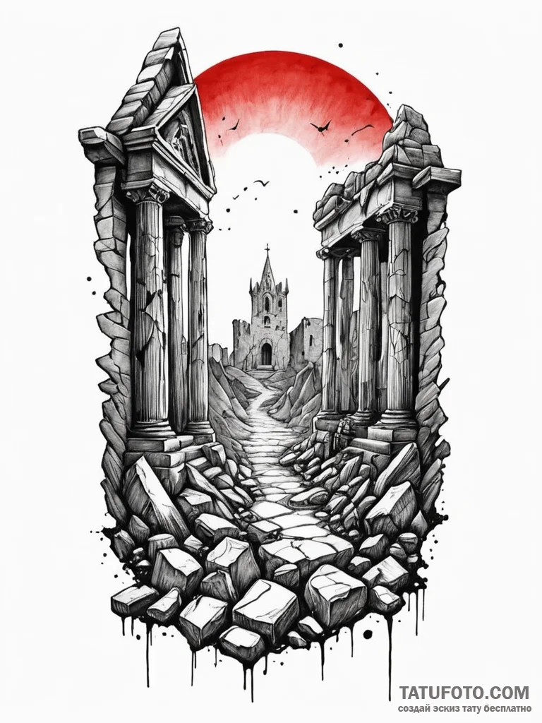 Tattoo sketch, haunting echoes of history, a... - эскиз тату (№1752475164_0, 14.07.2025 06:39) — Tatufoto.com