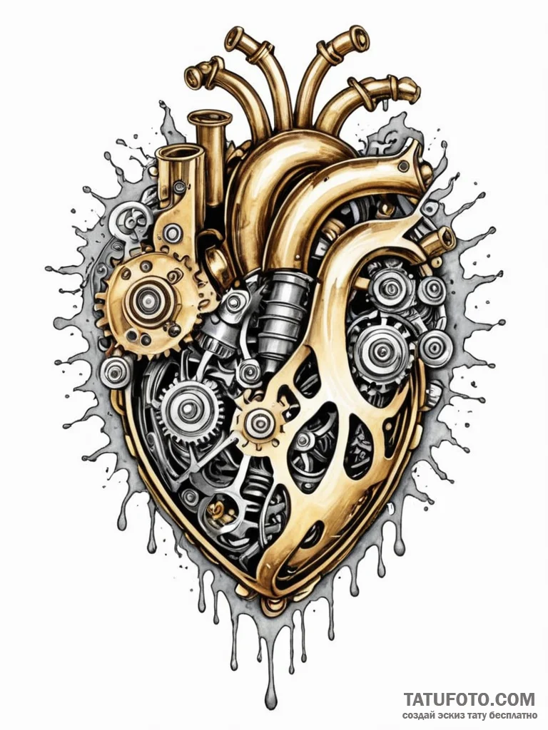 Tattoo sketch, heart of the machine, a styliz… — эскиз тату (№1752475332_0, 14.07.2025 06:42) — Tatufoto.com