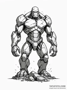 Tattoo sketch, xenolithic golem awakening, a... - эскиз тату (№1752475500_0, 14.07.2025 06:45) — Tatufoto.com