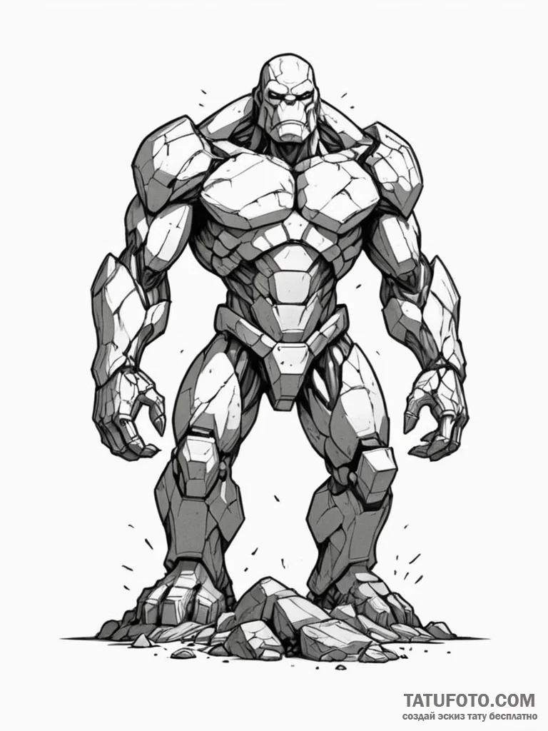 Tattoo sketch, xenolithic golem awakening, a... - эскиз тату (№1752475500_0, 14.07.2025 06:45) — Tatufoto.com