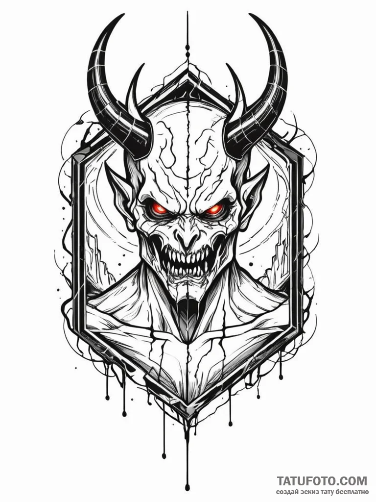 Tattoo sketch, demonic data breach, a stylize... - эскиз тату (№1752475668_0, 14.07.2025 06:47) — Tatufoto.com