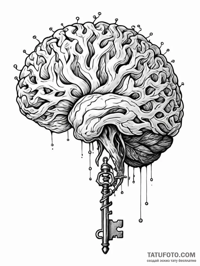 Tattoo sketch, mind palace key, a stylized, i... - эскиз тату (№1752475922_0, 14.07.2025 06:52) — Tatufoto.com
