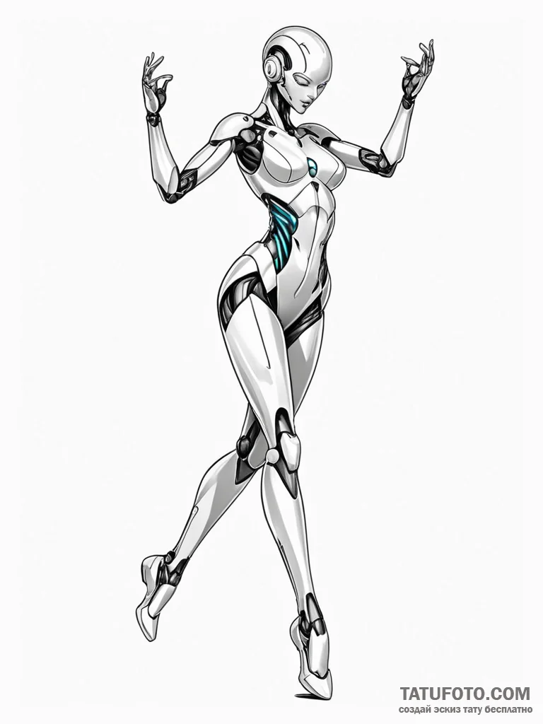 Tattoo sketch, joyful android dance, a sleek,... - эскиз тату (№1752476005_0, 14.07.2025 06:53) — Tatufoto.com