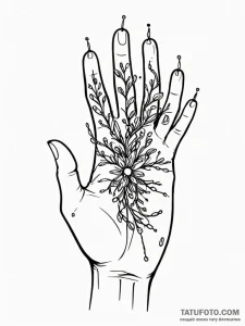 Tattoo sketch, nurturing hand of the digital... - эскиз тату (№1752476513_0, 14.07.2025 07:01) — Tatufoto.com
