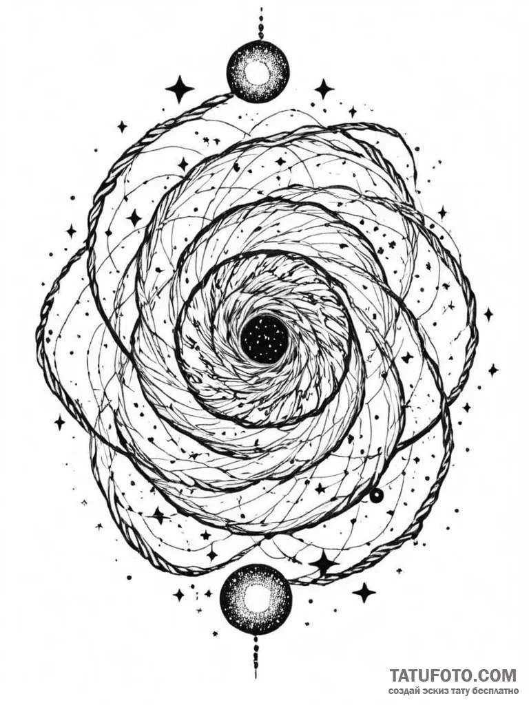 Tattoo sketch, yarn-spun galaxy, a swirling,... - эскиз тату (№1752476597_0, 14.07.2025 07:03) — Tatufoto.com
