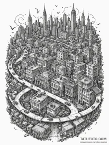 Tattoo sketch, nutrient cycle of the city, an... - эскиз тату (№1752476766_0, 14.07.2025 07:06) — Tatufoto.com