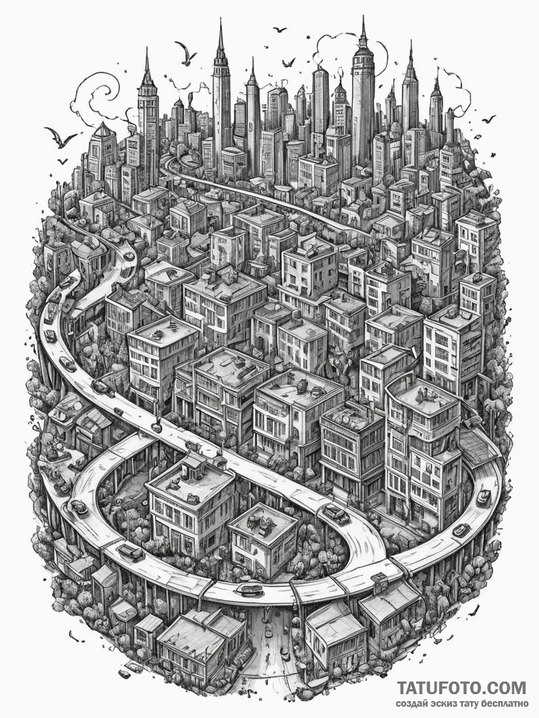 Tattoo sketch, nutrient cycle of the city, an... - эскиз тату (№1752476766_0, 14.07.2025 07:06) — Tatufoto.com