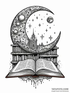 Tattoo sketch, lunar library, a vast, ancient... - эскиз тату (№1752477441_0, 14.07.2025 07:17) — Tatufoto.com