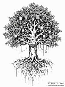 Tattoo sketch, banyan tree with roots growing... - эскиз тату (№1752477525_0, 14.07.2025 07:18) — Tatufoto.com