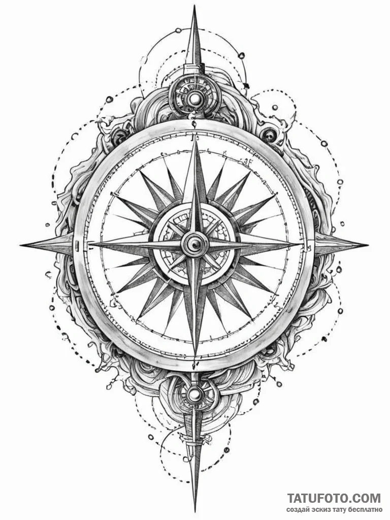 Tattoo sketch, ulysses' compass, digital odys... - эскиз тату (№1752477608_0, 14.07.2025 07:20) — Tatufoto.com