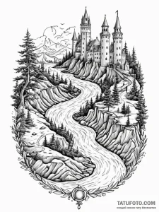 Tattoo sketch, flowing river of time, a power... - эскиз тату (№1752478028_0, 14.07.2025 07:27) — Tatufoto.com