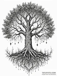 Tattoo sketch, old-growth forest, quantum roo... - эскиз тату (№1752478112_0, 14.07.2025 07:28) — Tatufoto.com