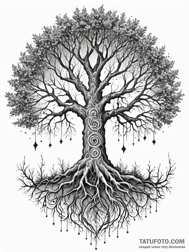 Tattoo sketch, old-growth forest, quantum roo... - эскиз тату (№1752478112_0, 14.07.2025 07:28) — Tatufoto.com