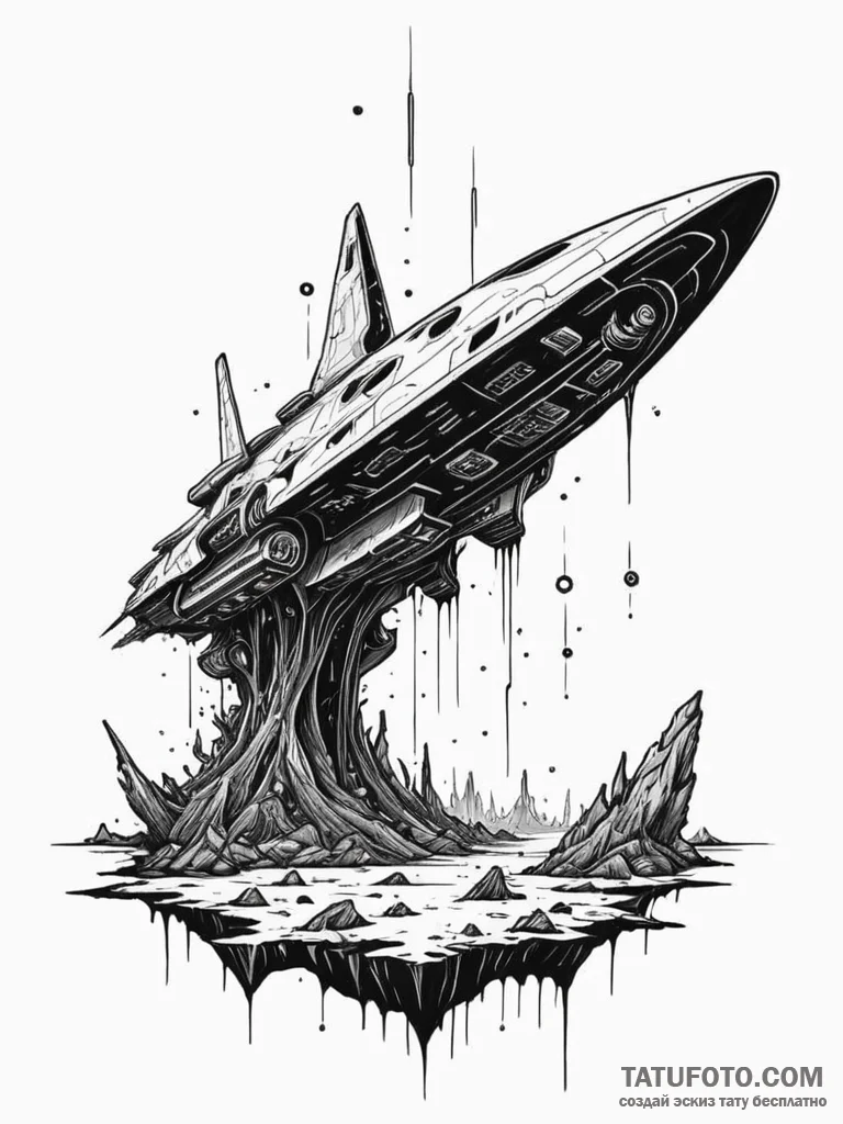 Tattoo sketch, starship graveyard, cosmic blo... - эскиз тату (№1752478446_0, 14.07.2025 07:34) — Tatufoto.com