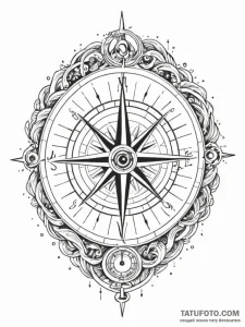 Tattoo sketch, nautical compass, cosmic curre... - эскиз тату (№1752478781_0, 14.07.2025 07:39) — Tatufoto.com
