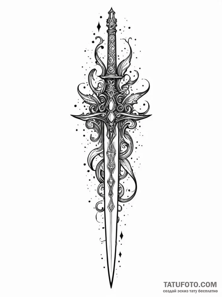 Tattoo sketch, dematerializing dagger, an orn… — эскиз тату (№1752478949_0, 14.07.2025 07:42) — Tatufoto.com