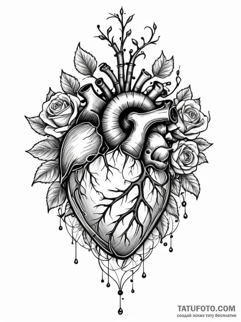 Tattoo sketch, networked heart of humanity, a... - эскиз тату (№1752479200_0, 14.07.2025 07:46) — Tatufoto.com
