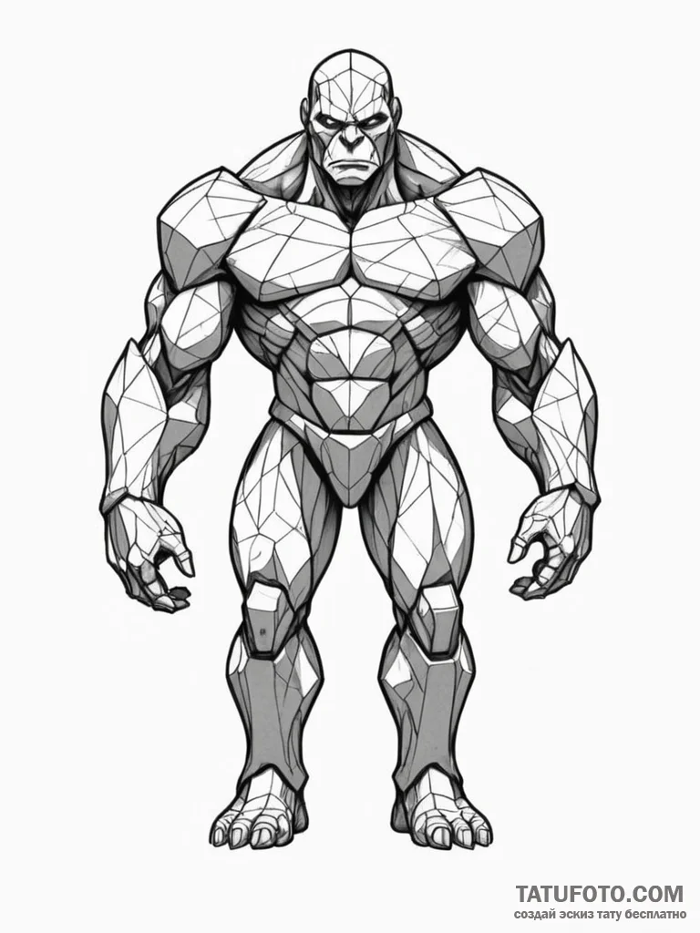Tattoo sketch, xenolithic golem awakening, a... - эскиз тату (№1752479284_0, 14.07.2025 07:48) — Tatufoto.com