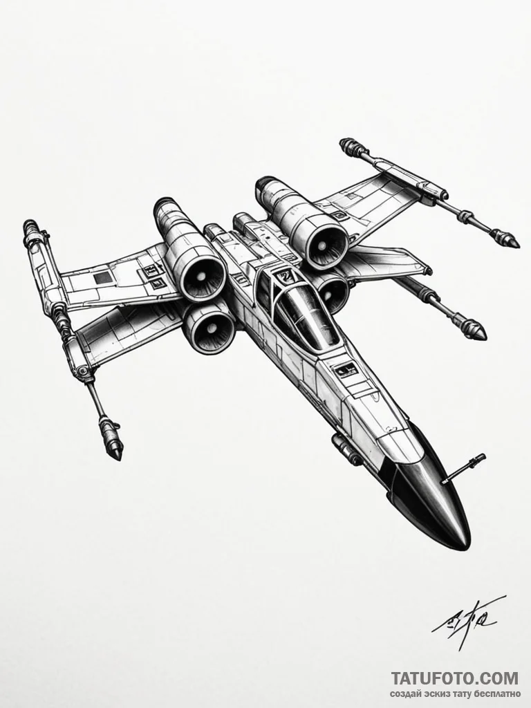 Tattoo sketch, x-wing starfighter, quantum dr... - эскиз тату (№1752479535_0, 14.07.2025 07:52) — Tatufoto.com