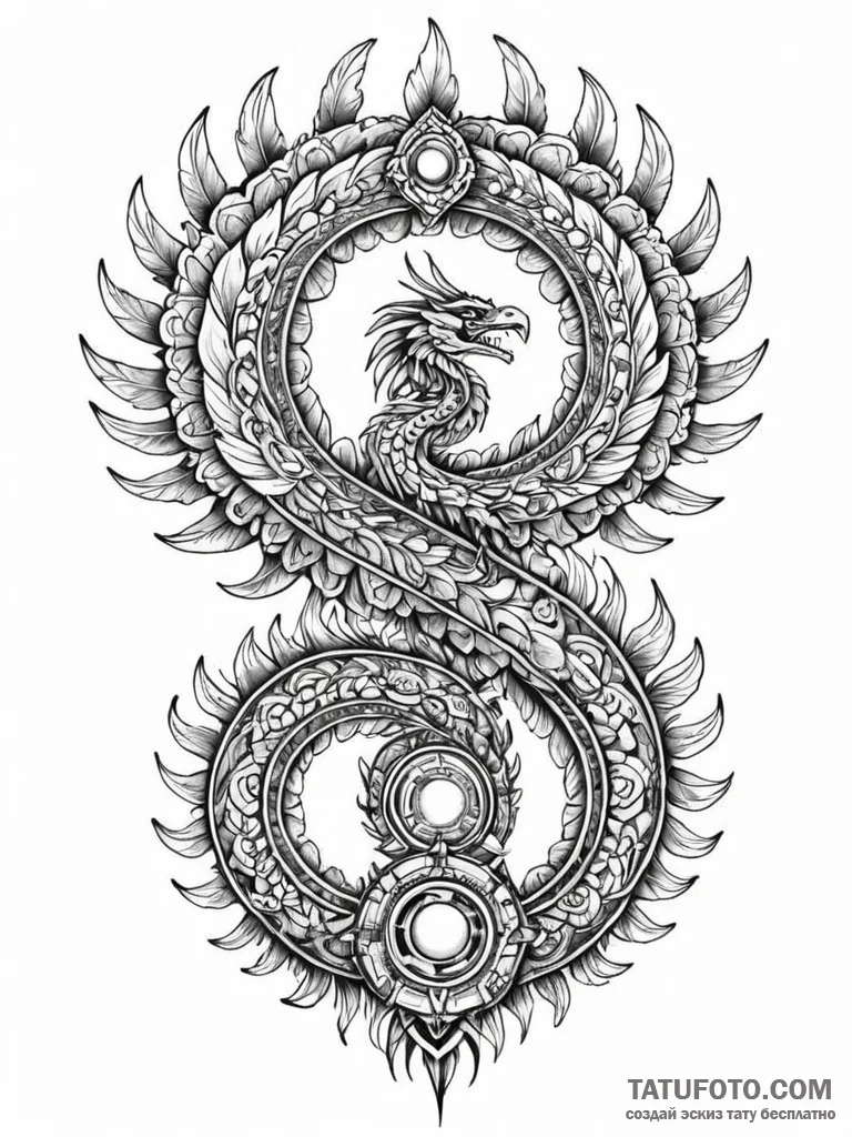 Tattoo sketch, feathered serpent, circuit sca... - эскиз тату (№1752479704_0, 14.07.2025 07:55) — Tatufoto.com